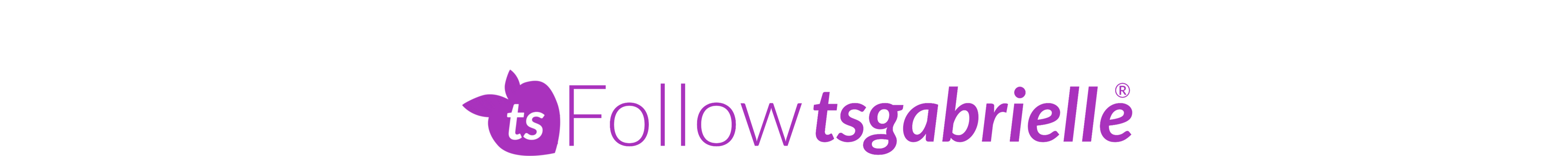 Logo with 'ts Follow tsgabrielle' text in purple and pink on a white background
