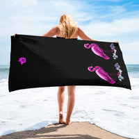 tsgabrielle® • Flamant 🦩Rose • Towel • 30″ × 60″ • Black •