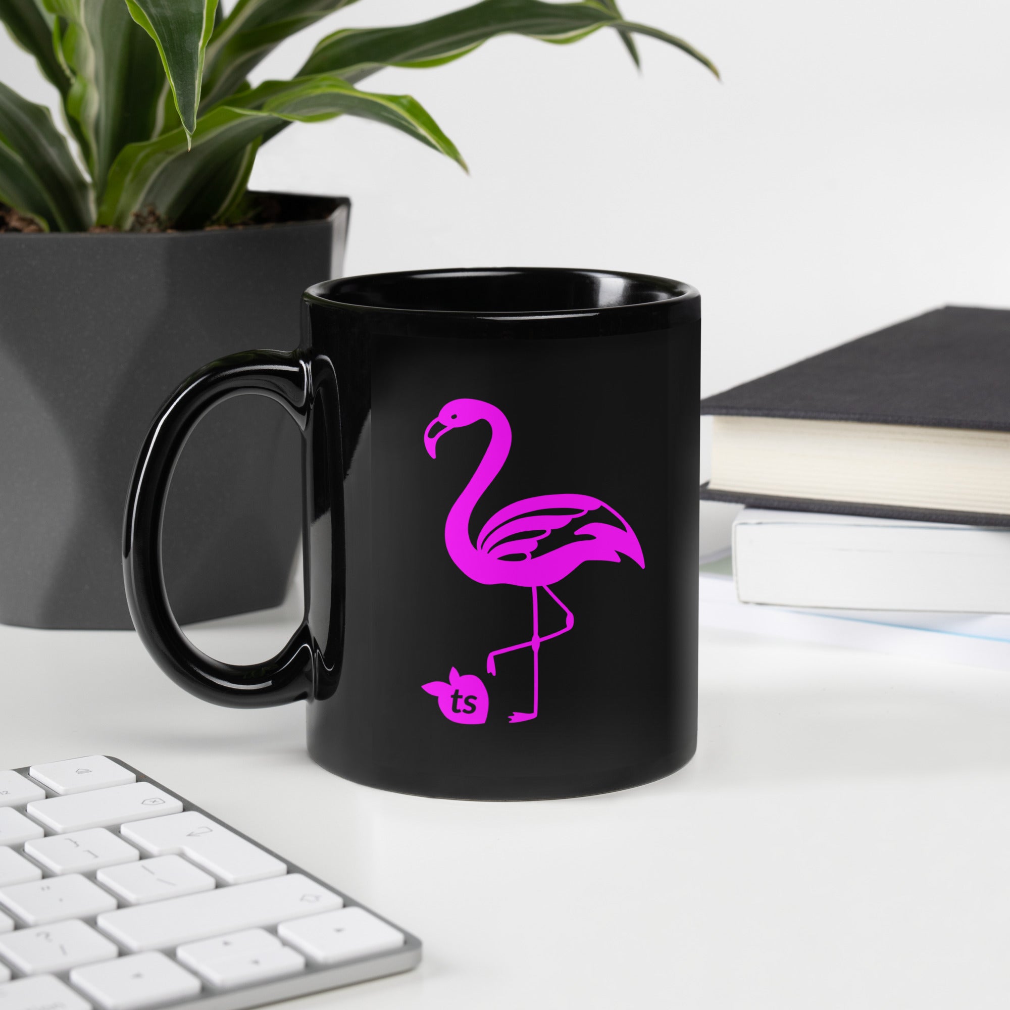 tsgabrielle® • Flamant Rose • Błyszczący Kubek • Czarny • Ceramika • 2 Rozmiary