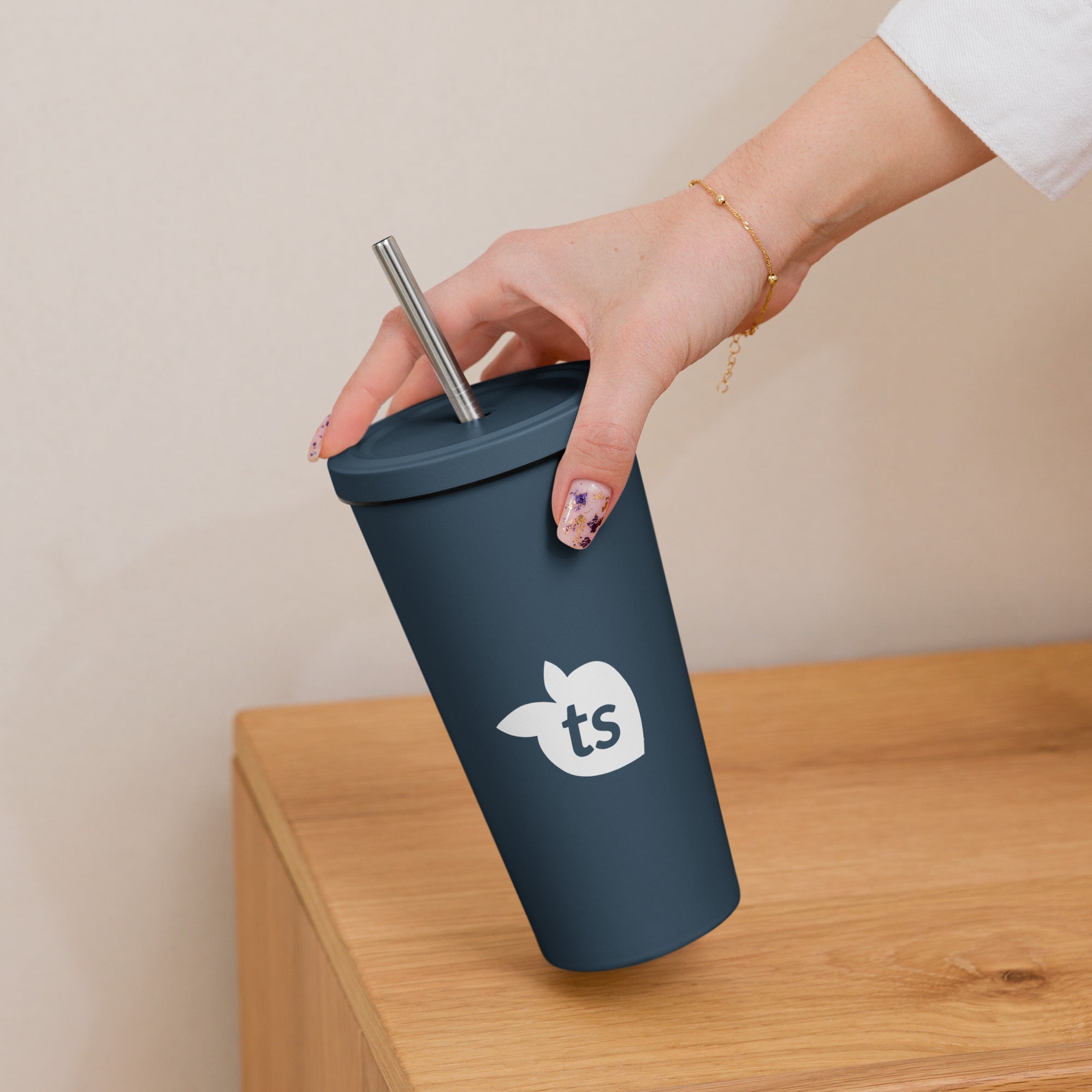 tsgabrielle® • Insulated Tumbler with a Straw • Dark Navy • 20 oz