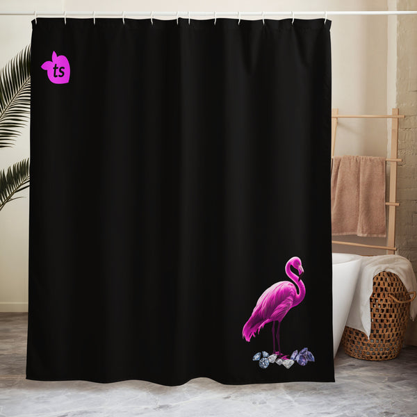tsgabrielle® • Flamant 🦩 Rose • Shower Curtain • Black • 71″ × 74″ •