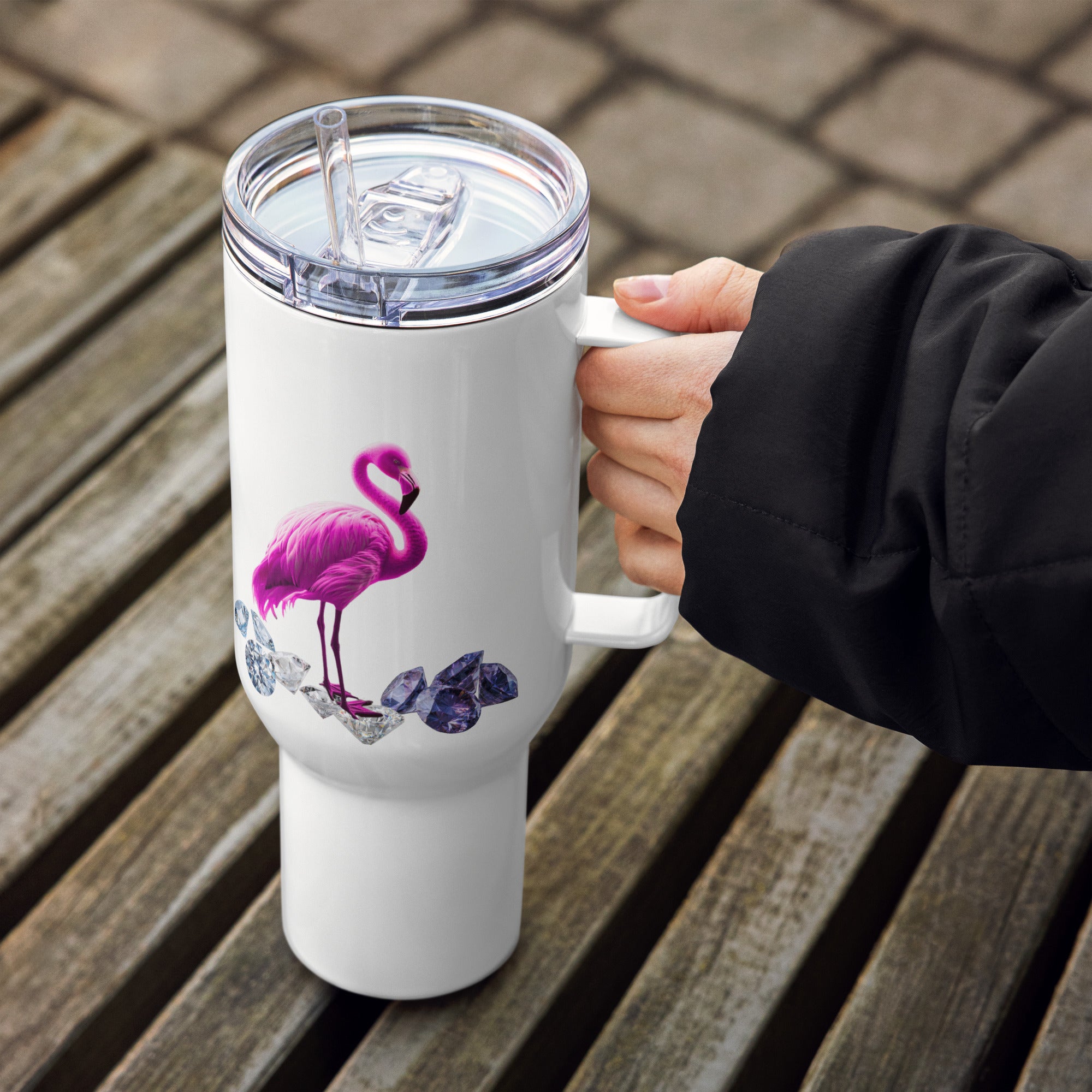 tsgabrielle® • Flamant 🦩 Rose • Travel Mug with a Handle • 2 Sizes •
