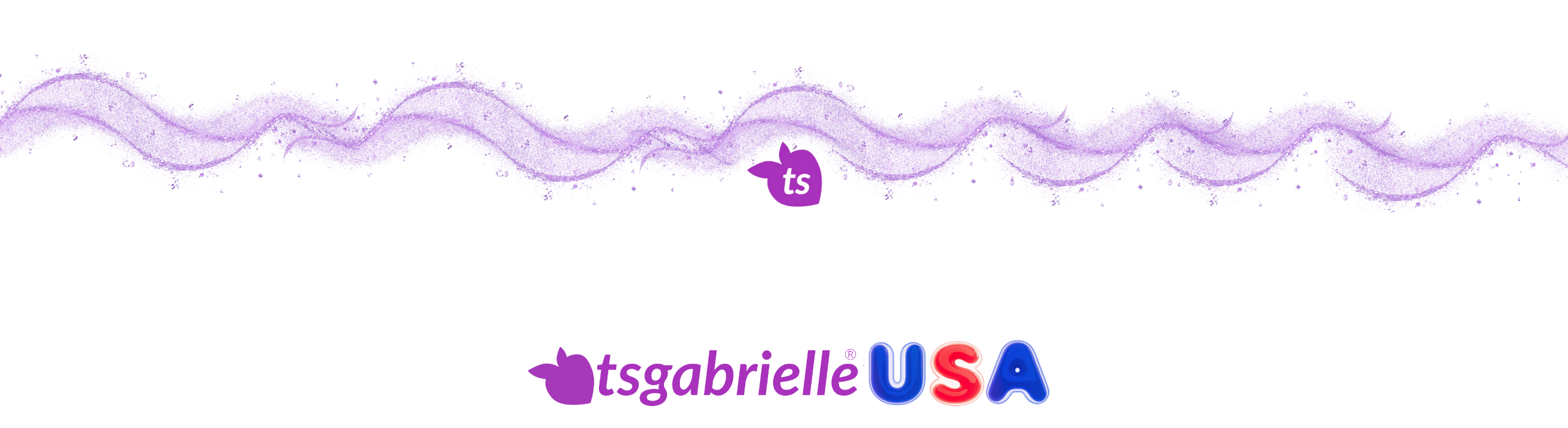 Purple wavy design with 'tsgabrielle USA' logo on a white background