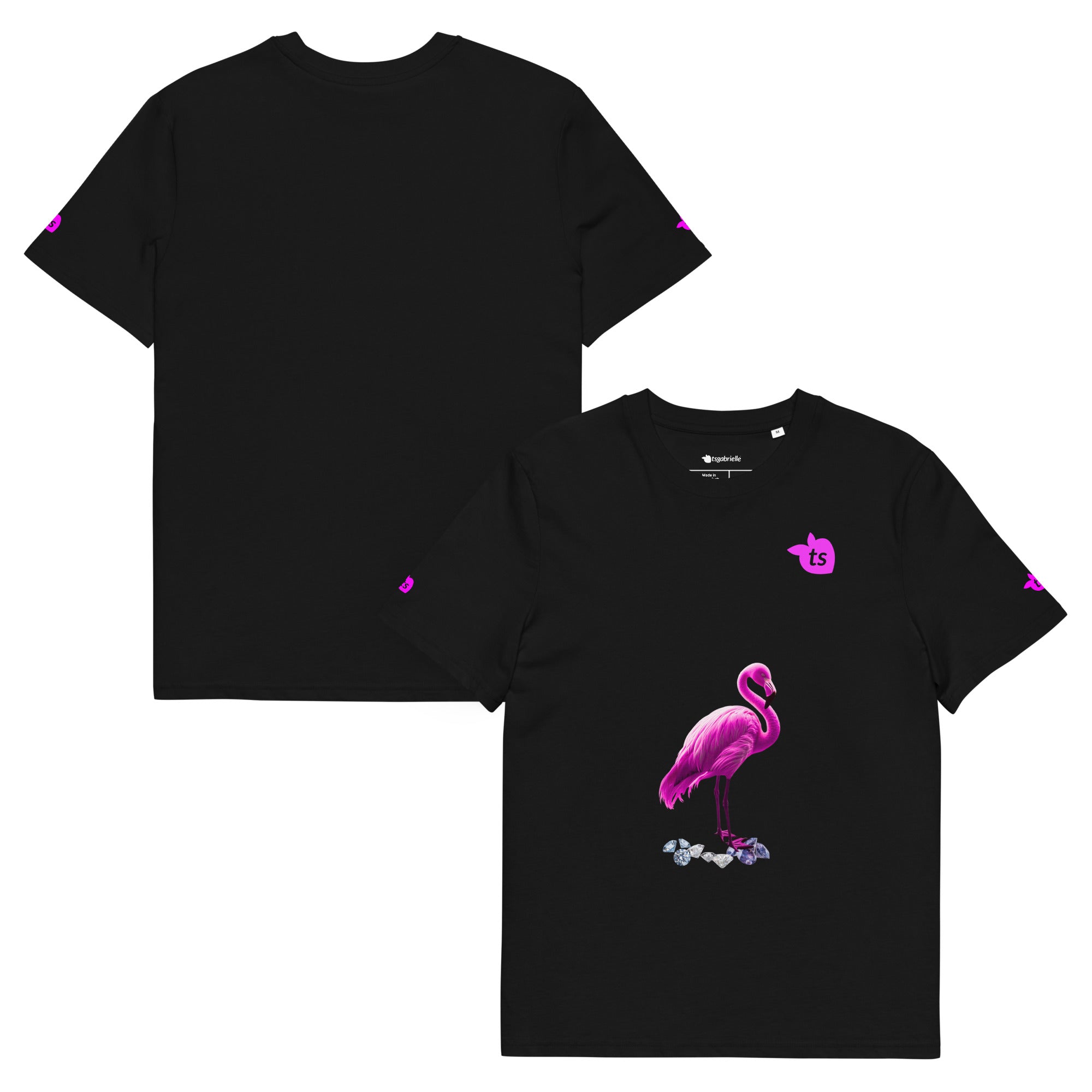 tsgabrielle® • For Her 👗 • Flamant 🦩 Rose • T-Shirt • Black • 100% Organic Cotton •